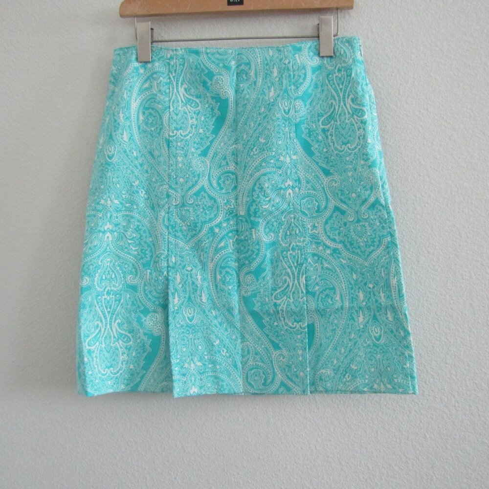 Talbots Pleated Skirt Blue 8 Petite Pique Knit Classic Work Business Casual